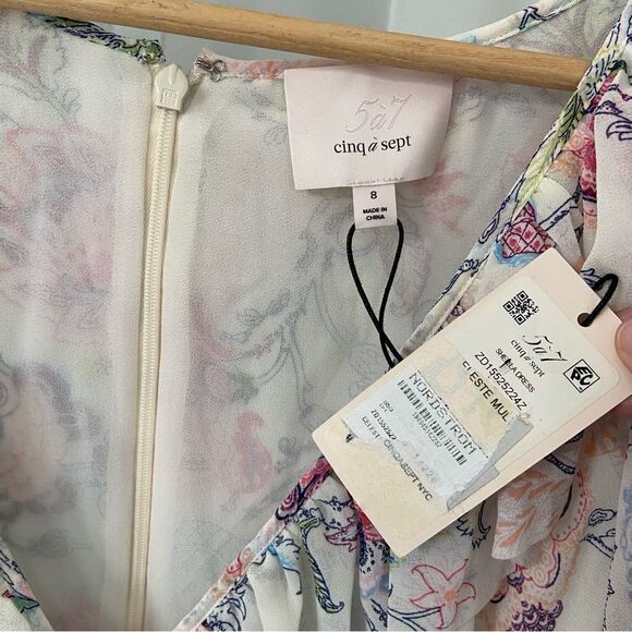 NWT Cinq a Sept Sheila Faux Wrap Floral Ruffle Dress size 8 - Picture 7 of 15